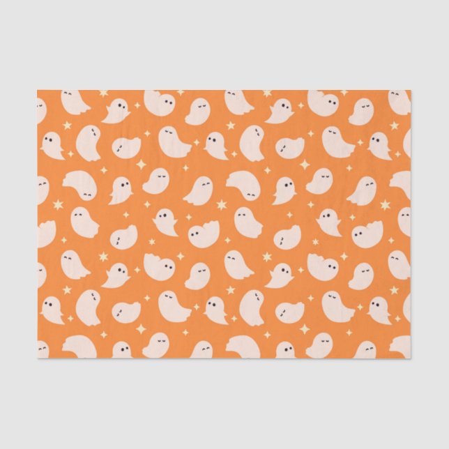 Orange Ghost Doodle Pattern Tissue Paper (Front)