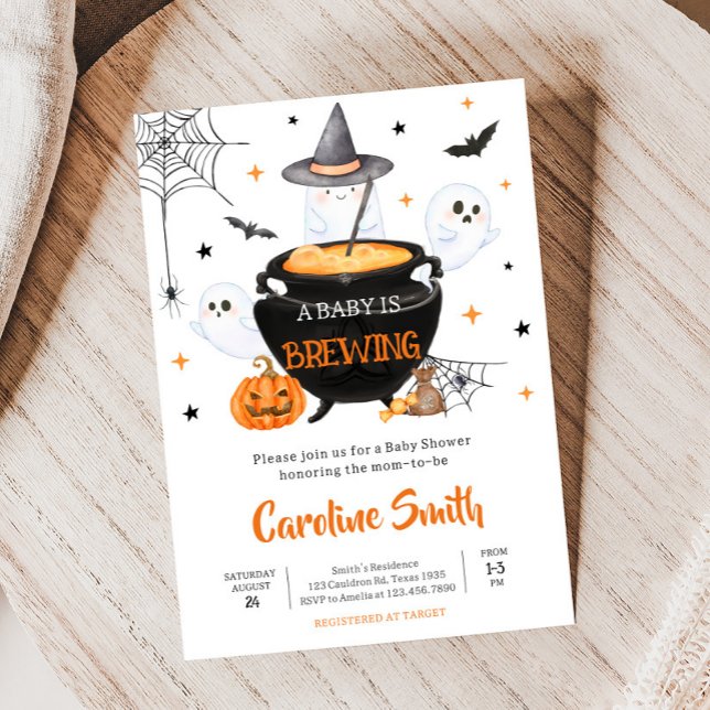 Orange Ghost Halloween Baby is Brewing Baby Shower Invitation (Baby is Brewing Baby Shower Invitation
)