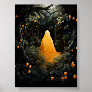 Orange Ghost Lurking In The Dark Under Trees Poster