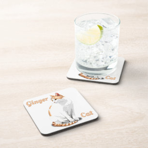 Orange Ginger and White Cat Personalized Coaster
