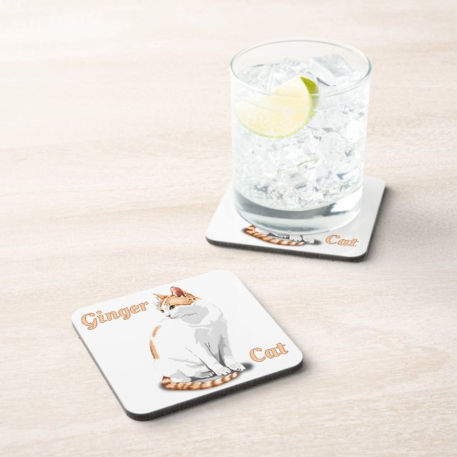 Orange Ginger and White Cat Personalized Coaster (Right Side)