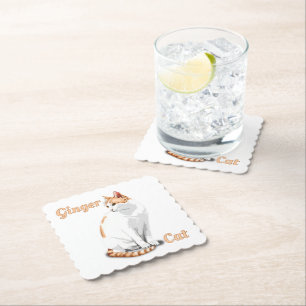 Orange Ginger and White Cat Personalized Paper Coaster