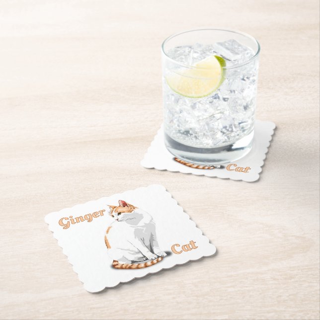 Orange Ginger and White Cat Personalized Paper Coaster (Insitu)