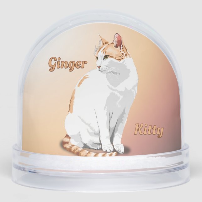 Orange Ginger and White Cat Personalized Snowglobe (Front)
