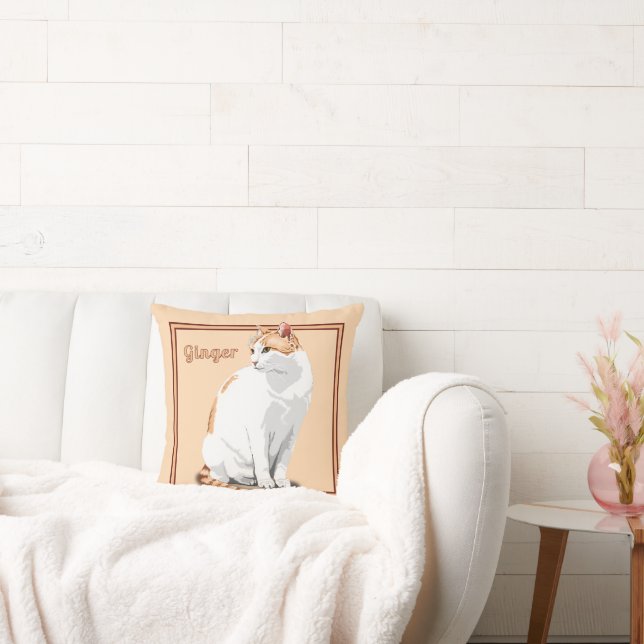 Orange Ginger and White Cat Personalized Throw Pillow (Couch)