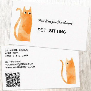 Orange Ginger Cat QR Code Pet Services Business Card