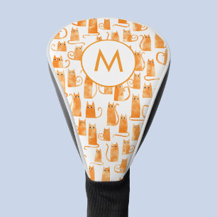 Orange Ginger Cat Watercolor Monogram Golf Head Cover