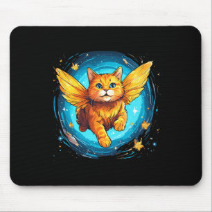 Orange Ginger Cat With Butterfly Wings In Space  Mouse Pad