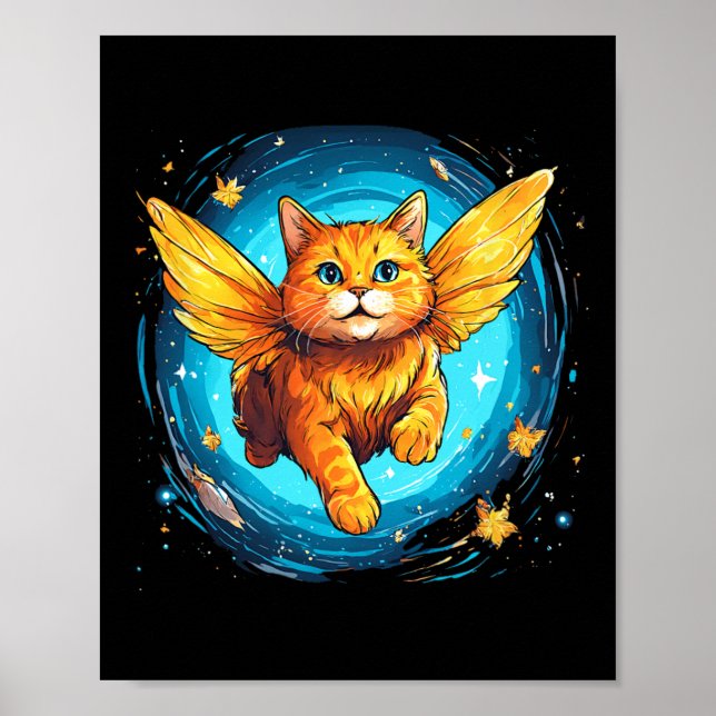 Orange Ginger Cat With Butterfly Wings In Space  Poster (Front)