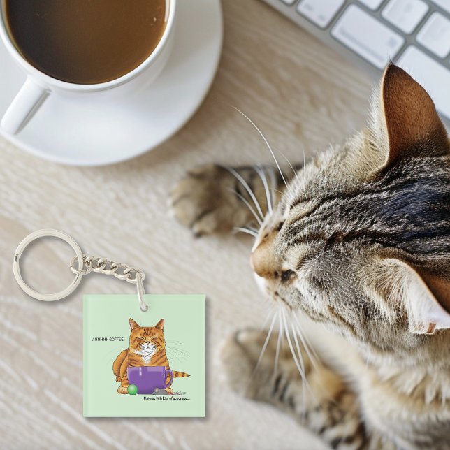 Orange Ginger Coffee Cat Funny Keychain (Creator Uploaded)