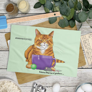 Orange Ginger Coffee Cat Funny Kitchen Towel