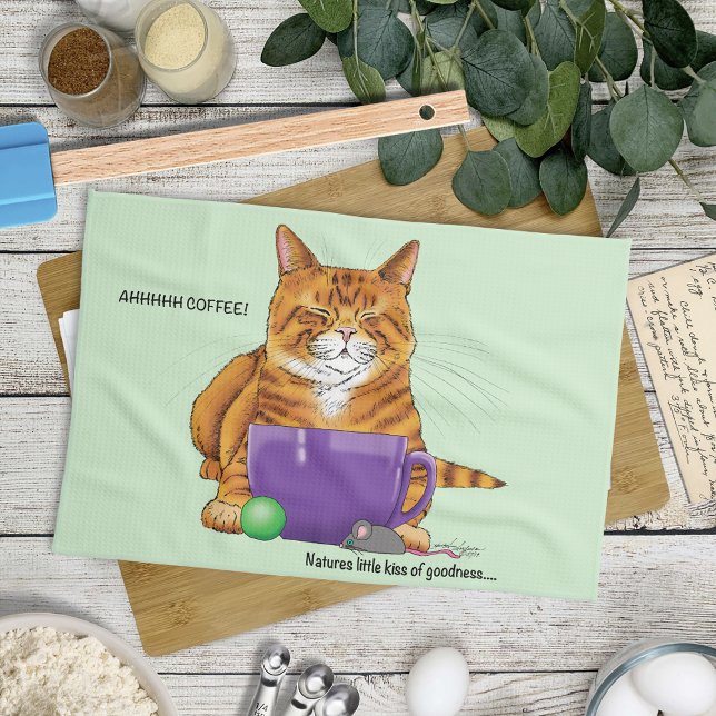 Orange Ginger Coffee Cat Funny Kitchen Towel (Creator Uploaded)