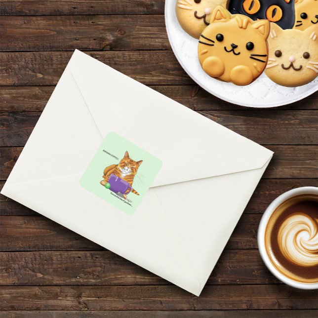 Orange Ginger Coffee Cat Funny Square Sticker (Creator Uploaded)