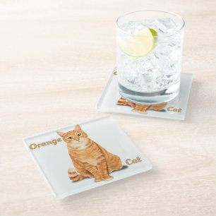 Orange Ginger Tabby Cat Personalized Glass Coaster
