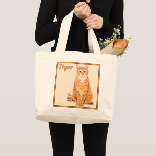Orange Ginger Tabby Tiger Cat Personalized  Large Tote Bag