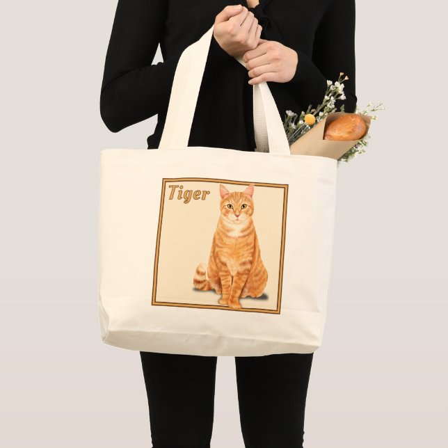 Orange Ginger Tabby Tiger Cat Personalized  Large Tote Bag (Front (Product))