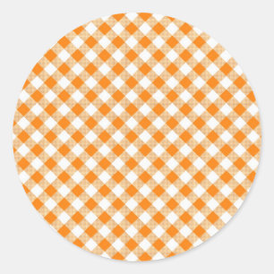 Orange Gingham Background Round Sticker