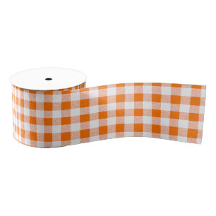 Orange Gingham Check Pattern Grosgrain Ribbon