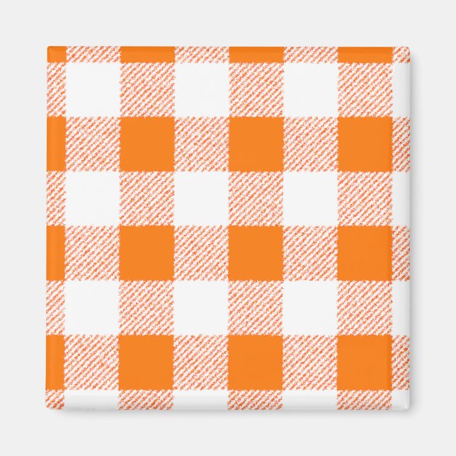 Orange Gingham Check Pattern Magnet (Front)