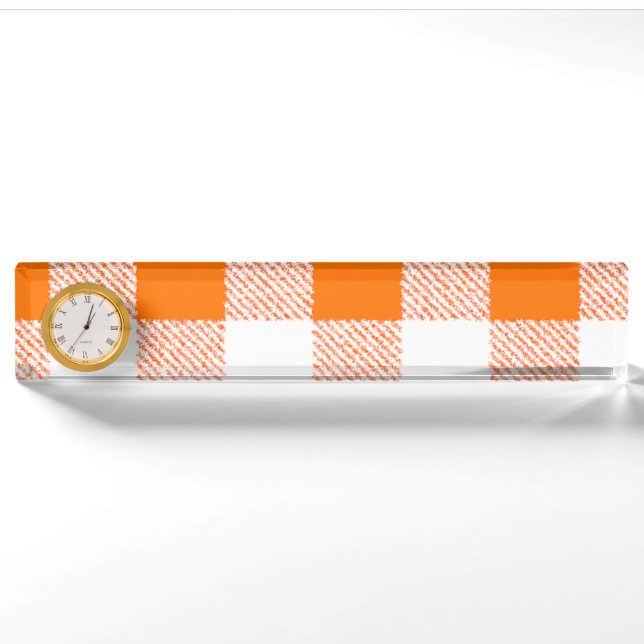 Orange Gingham Check Pattern Nameplate (Front)