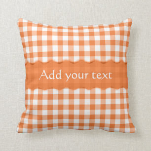 Orange Gingham Chequered  Pattern Personalized Throw Pillow