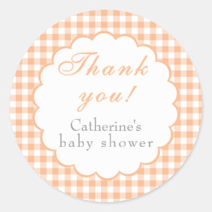 Orange Gingham Classic Baby Shower Sticker