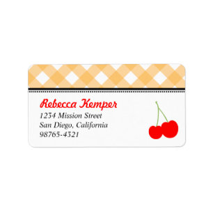 Orange gingham country red cherries return address label