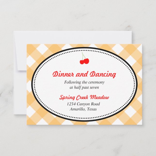 Orange gingham country rustic reception enclosure invitation (Front)