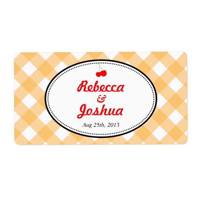Orange gingham country rustic wedding favour tag (Front)