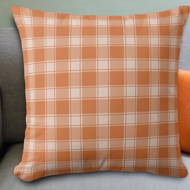Orange Gingham Fall Autumn Throw Pillow (Creator Uploaded)