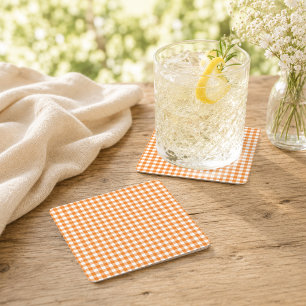 Orange Gingham Fall Pumpkin Drink Station Square Paper Coaster