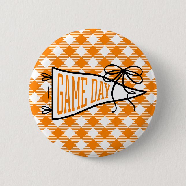 Orange Gingham Game Day Pennant  2 Inch Round Button (Front)