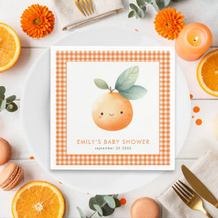 Orange Gingham Girl Little Cutie Baby Shower  Napkin