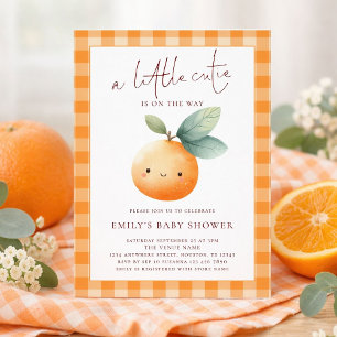 Orange Gingham Little Cutie Girl Baby Shower  Invitation