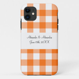 Orange gingham pattern wedding favours iPhone 11 case