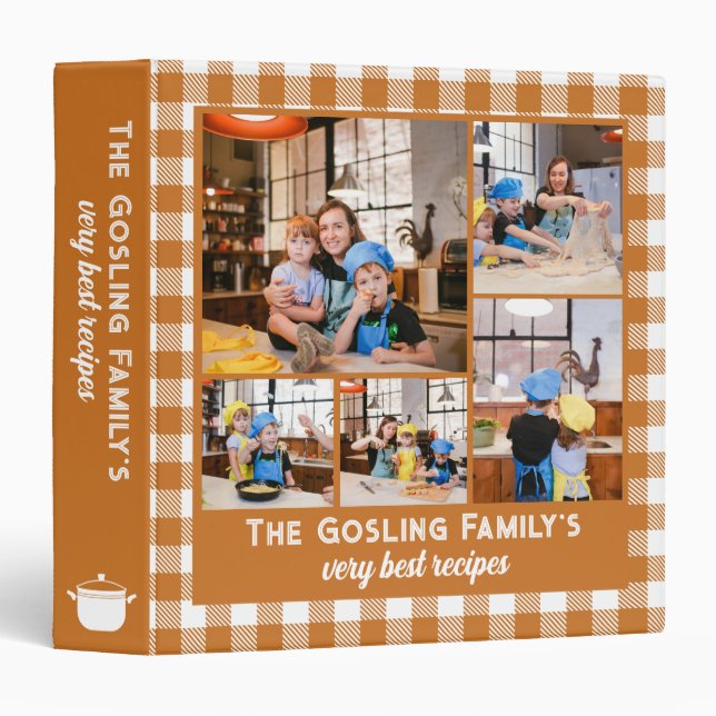 Orange Gingham Photo Collage Family Recipes Binder (Front/Spine)