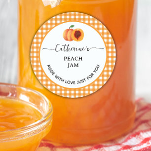 Orange gingham plaid Homemade peach jam label