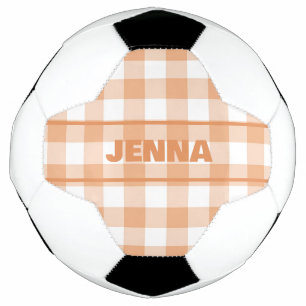 ORANGE GINGHAM PLAID PERSONALIZED SOCCER BALL