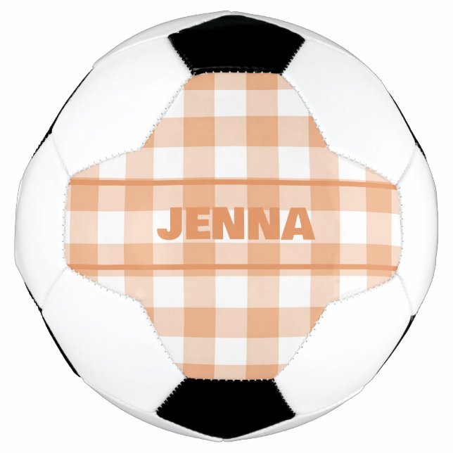 ORANGE GINGHAM PLAID PERSONALIZED SOCCER BALL (Front)