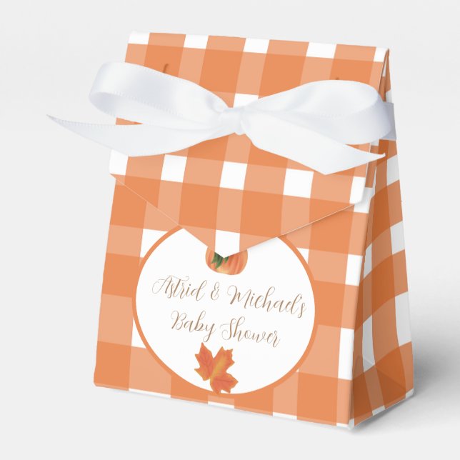 Orange Gingham Pumpkin Baby Shower Favor Box (Front Side)