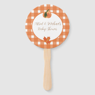 Orange Gingham Pumpkin Baby Shower Hand Fan
