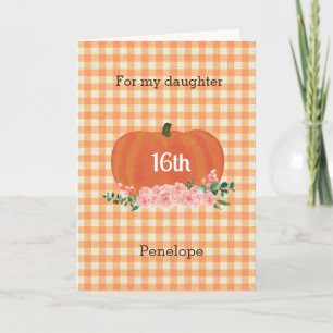 Orange Gingham Pumpkin Fall Birthday Daughter Card