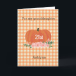 Orange Gingham Pumpkin Fall Birthday Granddaughter Card<br><div class="desc">Personalized pumpkin Fall birthday card for granddaughter. You will be able to easily personalize the front of this orange pumpkin birthday card with her name and age. The inside card message can also be personalized if wanted and the back has the same orange gingham pattern. Please see all photos. This...</div>