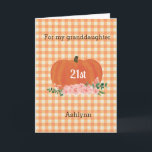 Orange Gingham Pumpkin Fall Birthday Granddaughter Card<br><div class="desc">Personalized pumpkin Fall birthday card for granddaughter. You will be able to easily personalize the front of this orange pumpkin birthday card with her name and age. The inside card message can also be personalized if wanted and the back has the same orange gingham pattern. Please see all photos. This...</div>