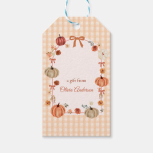 Orange Gingham Pumpkin Floral Arch Gift Tags