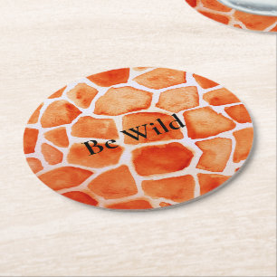 Orange Giraffe Animal Print Round Paper Coaster