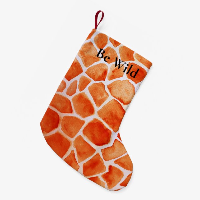 Orange Giraffe Animal Print Small Christmas Stocking (Front (Hanging))