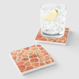 Orange Giraffe Animal Print Stone Coaster