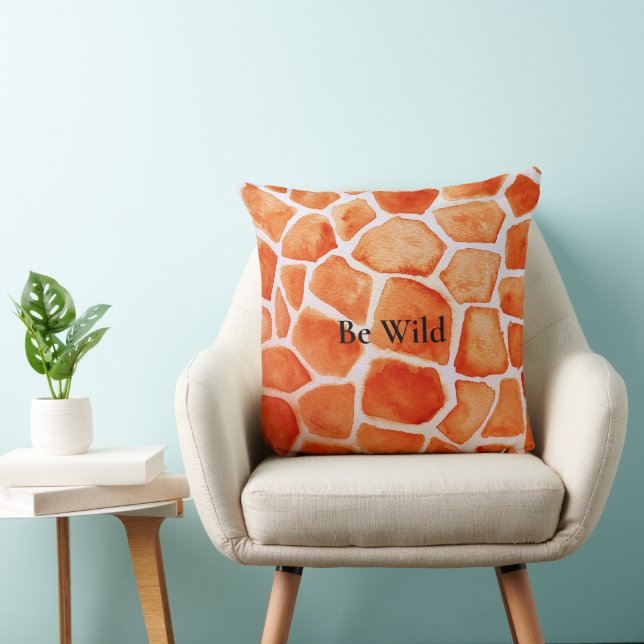 Orange Giraffe Animal Print Throw Pillow (Chair)