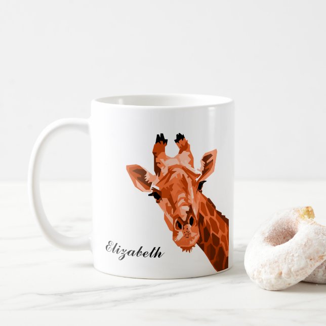 Orange Giraffe Pop Art Personalized Coffee Mug (With Donut)